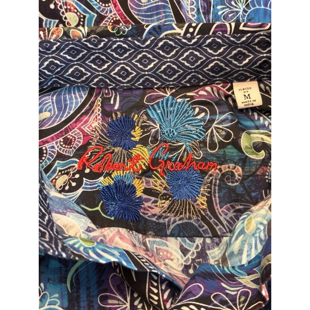 Robert Graham Mens M Blue Paisley Flip Cuff Casual Shirt Long Sleeve Batik Color - Picture 5 of 9